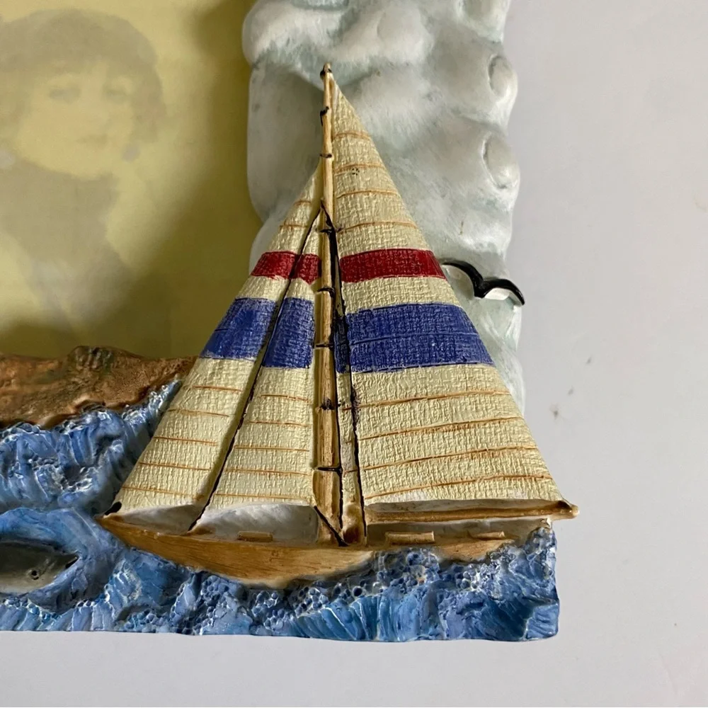 Lighthouse Sailboat Picture Frame 6” X 4” Photo Nautical RAJ EUC Boats Ocean